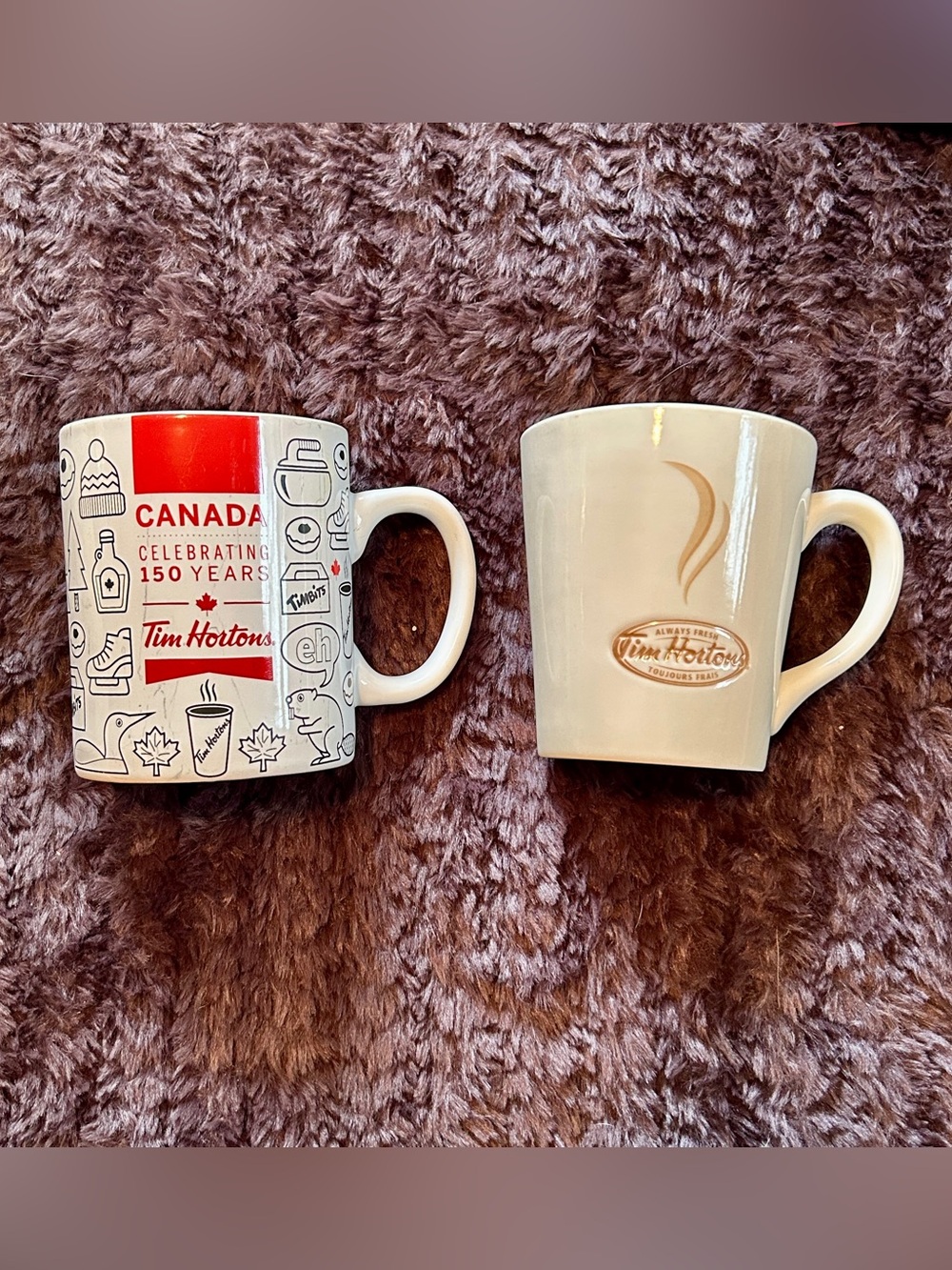 Tim Hortons Ceramic Mugs - White and Red Design